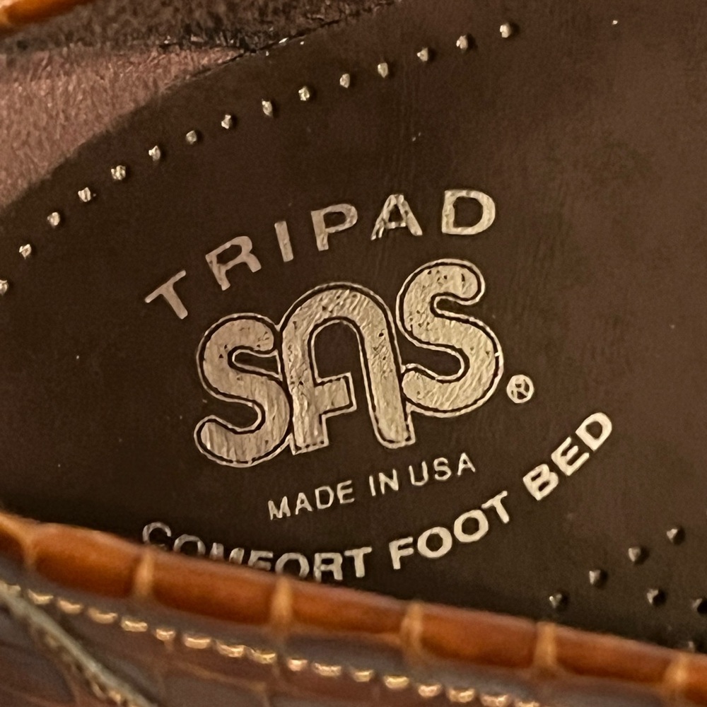 SAS Brown Crocodile Texture Loafers - Picture 6 of 12